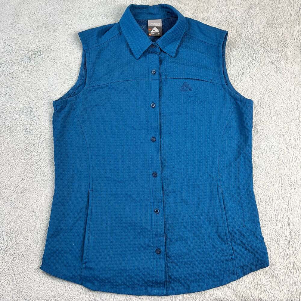 Nike ACG women's Blue button Down Tank top Blouse Shirt size Medium Pockets